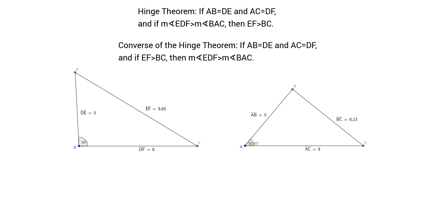 worksheet Hinge Theorem Worksheet the hinge theorem and its converse geogebra