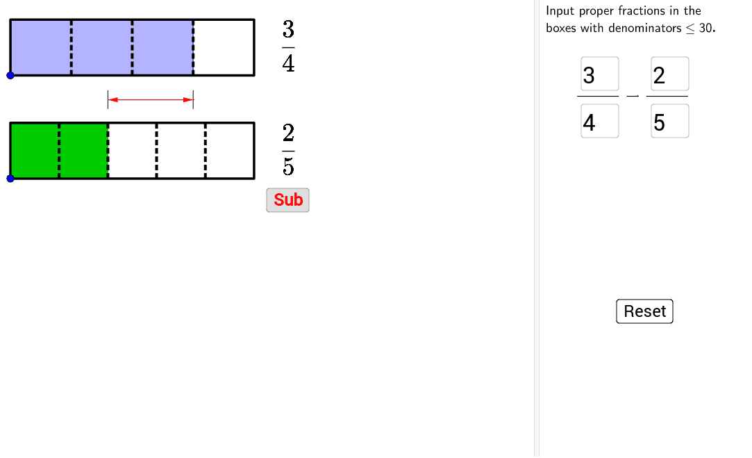 Fraction Bar Subtraction GeoGebra