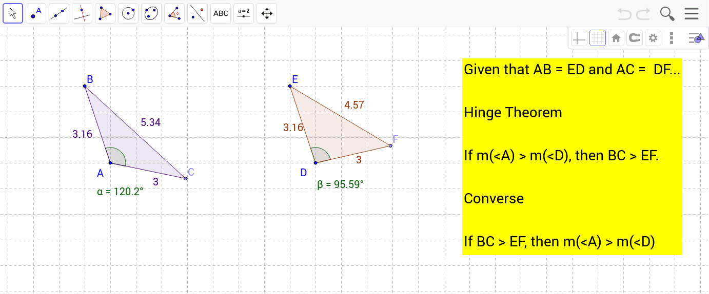 worksheet Hinge Theorem Worksheet the hinge theorem geogebra