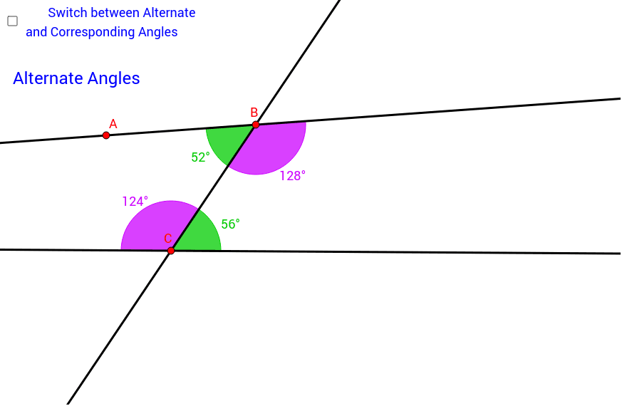 NonParallel Lines and Alternate and Corresponding Angles GeoGebra